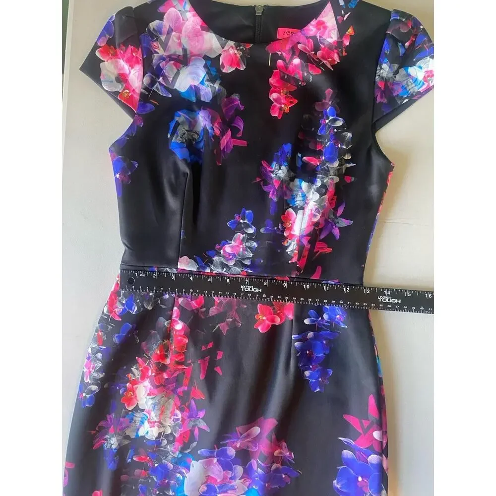 Betsey Johnson Dress Womens 2 Multicolor Feminine Cap Sleeve Knee Length Party